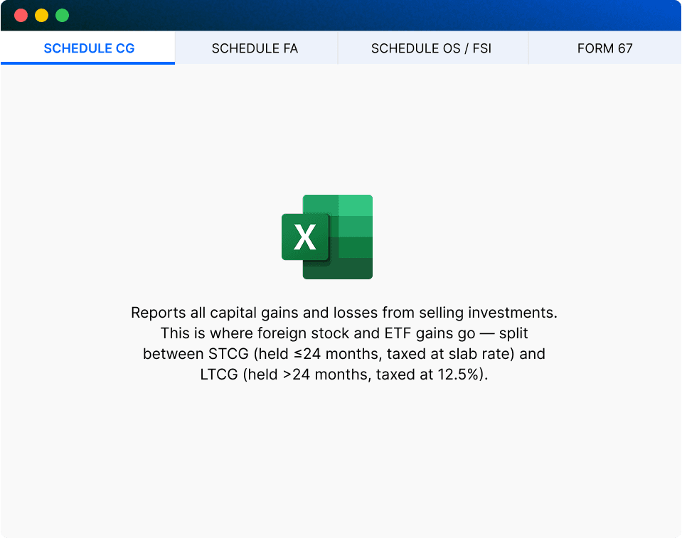 Schedule CG capital gains report preview