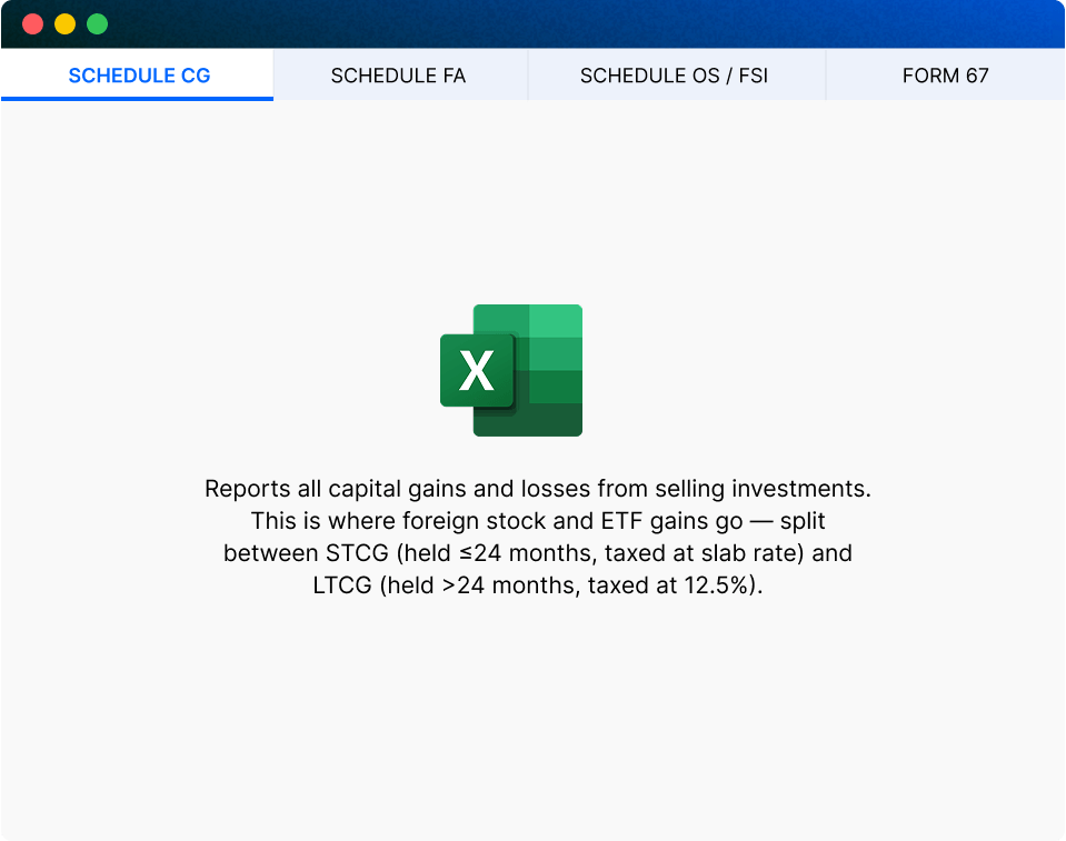 Schedule CG capital gains report preview